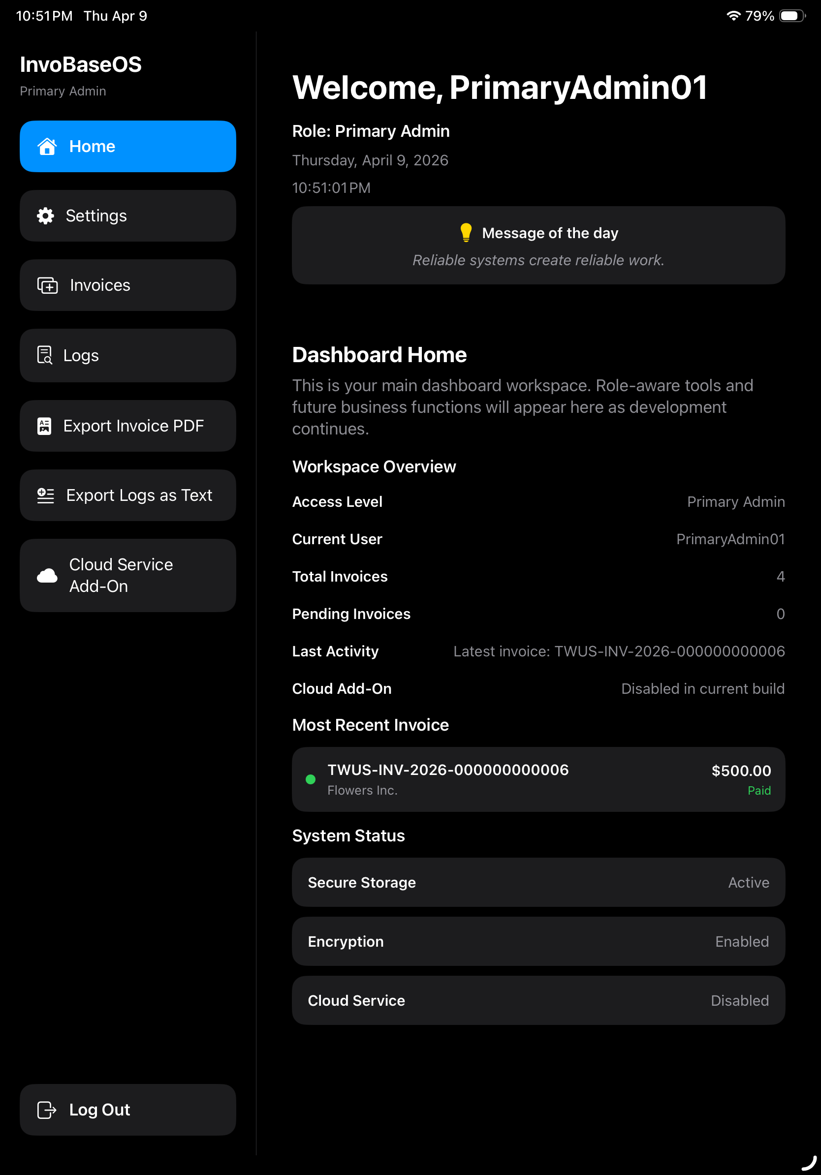 InvobaseOS User Dashboard