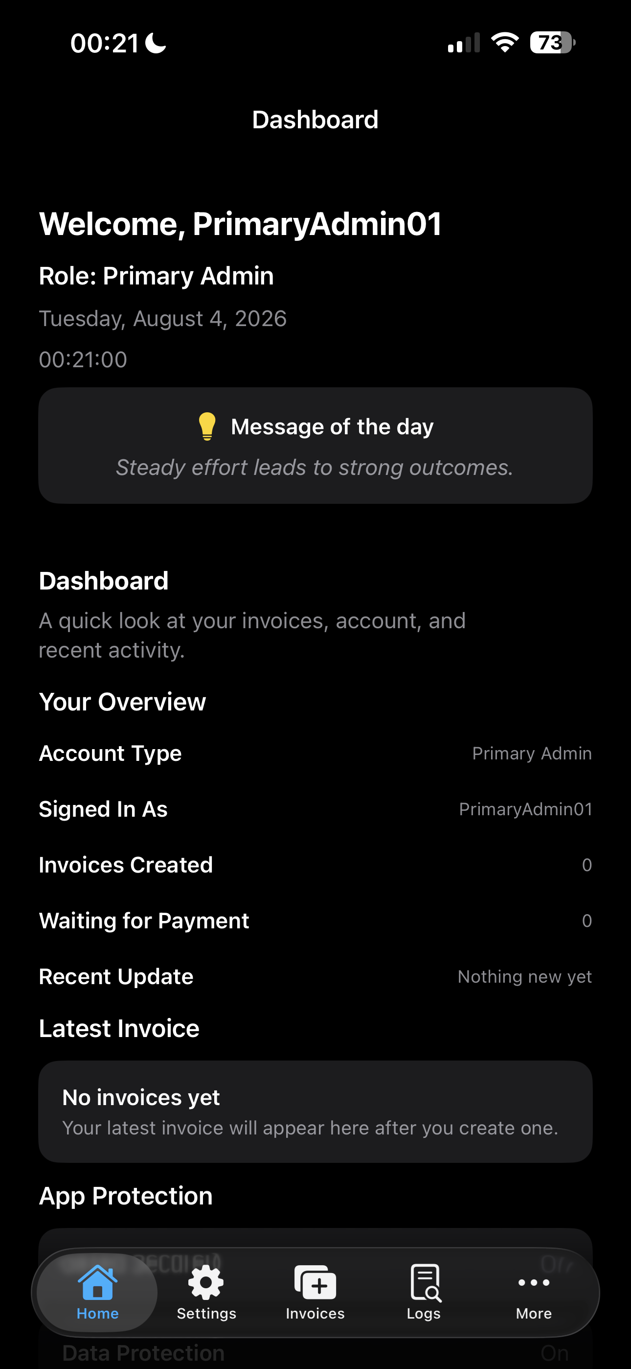 InvoBaseOS Dashboard iPhone